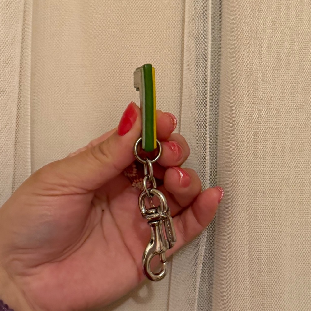 Coach Silver L Initial Keychain with Green Trim Charm - Picture 4 of 5